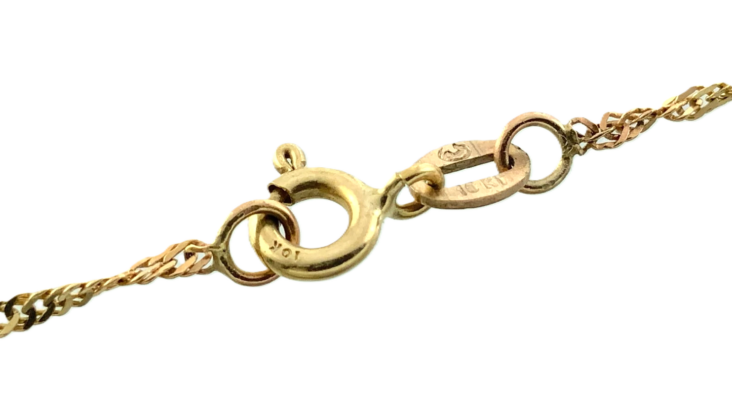 10K Yellow Gold Rope Link Chain Bracelet #1 Mom Three Hearts 7 in x 1 mm AU270