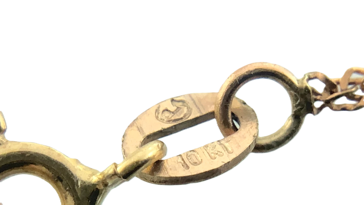 10K Yellow Gold Rope Link Chain Bracelet #1 Mom Three Hearts 7 in x 1 mm AU270