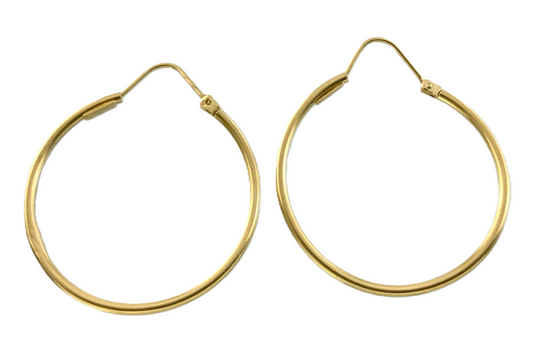 18K Yellow Gold Simple Elegant Hoop Earrings 1in AU280