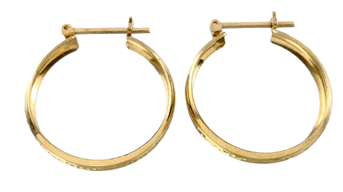 10K Yellow Gold Simple Elegant Hoop Earrings Hinge Back 0.75in AU281