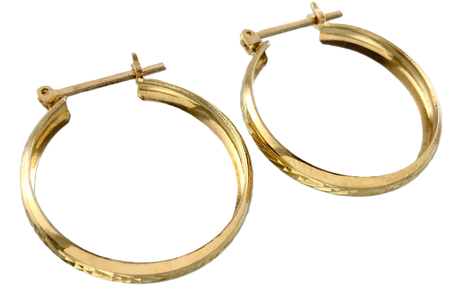 10K Yellow Gold Simple Elegant Hoop Earrings Hinge Back 0.75in AU281