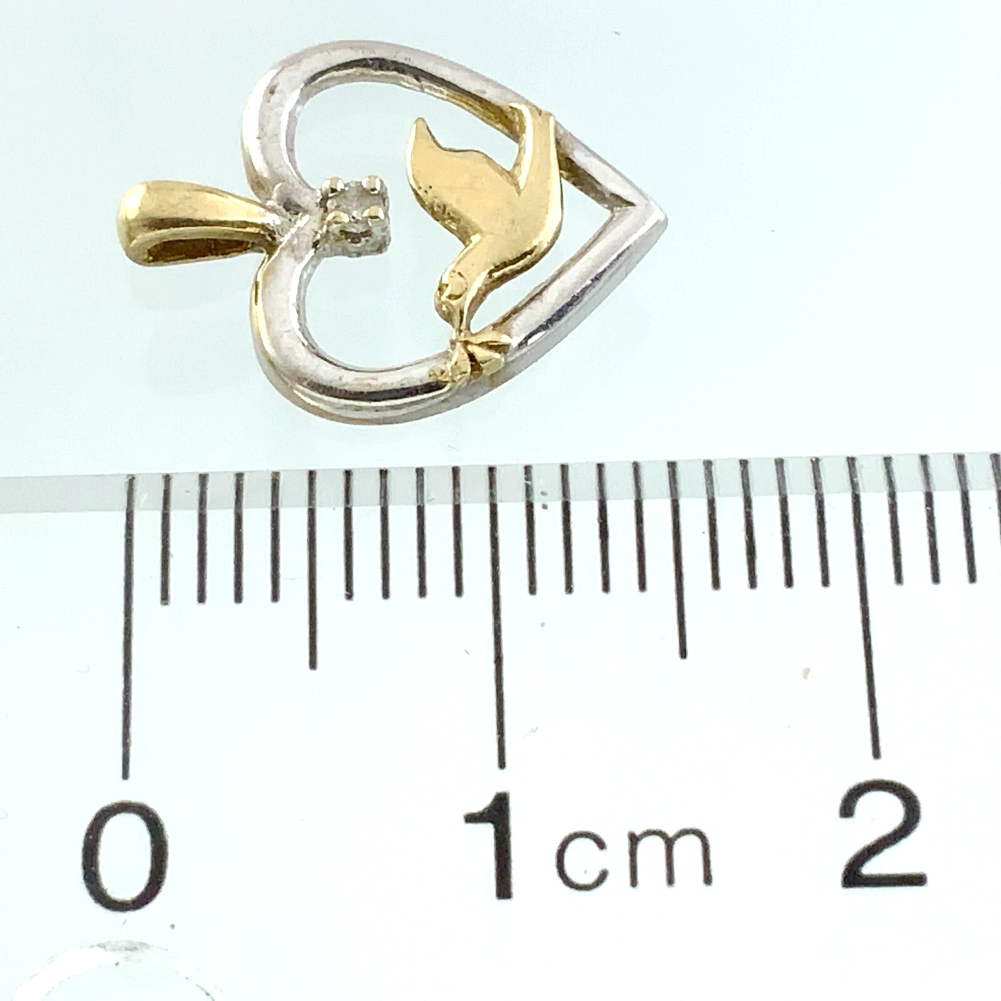 10K White Gold Heart Pendant with Yellow Gold Dove Symbol of Love AU287