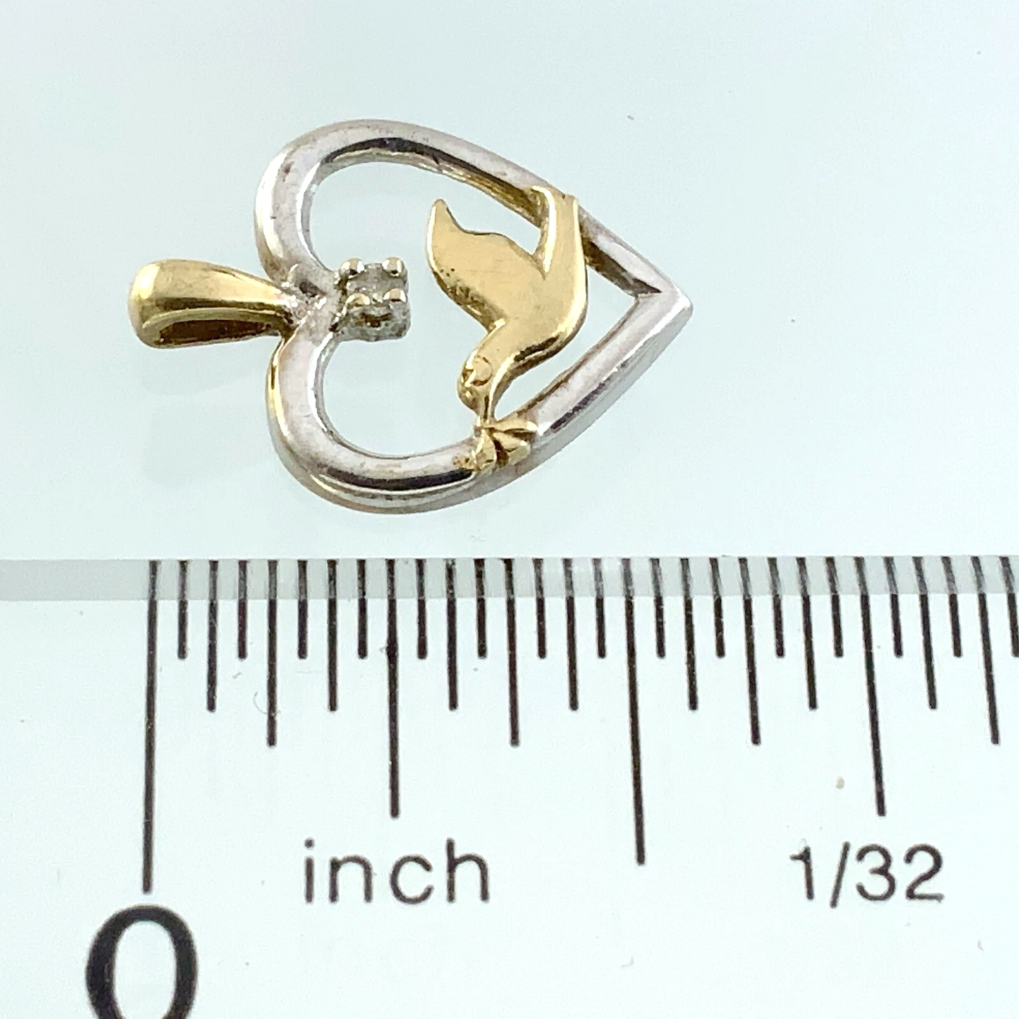 10K White Gold Heart Pendant with Yellow Gold Dove Symbol of Love AU287