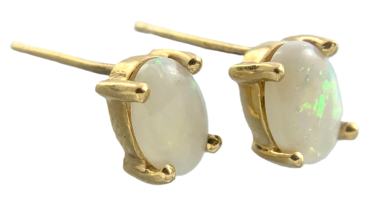 14K Yellow Gold Opal Earrings Classic Elegant Butterfly Back AU290