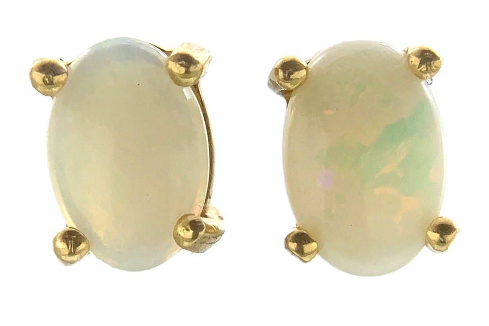 14K Yellow Gold Opal Earrings Classic Elegant Butterfly Back AU290