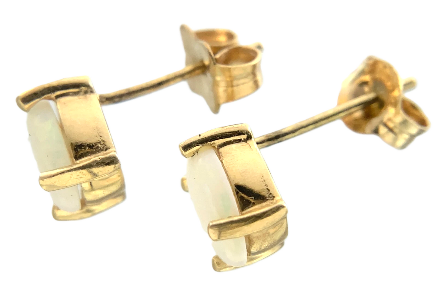 14K Yellow Gold Opal Earrings Classic Elegant Butterfly Back AU290