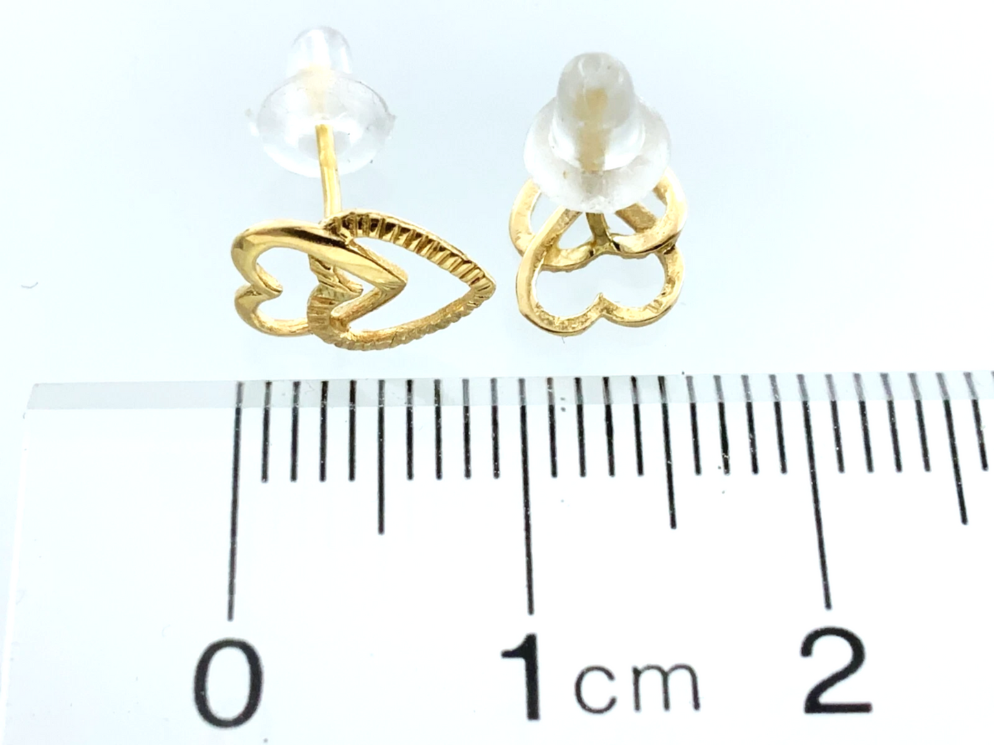 10K Yellow Gold Double Heart Stud Earrings Classic Elegant Love Symbol AU292