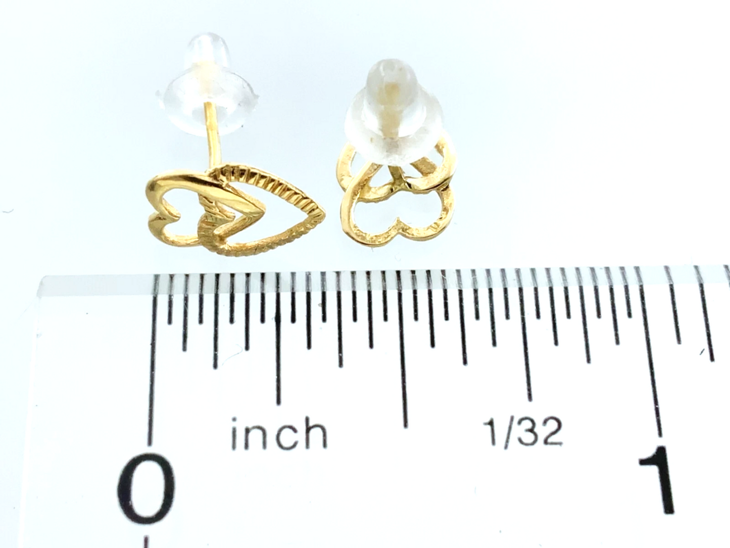 10K Yellow Gold Double Heart Stud Earrings Classic Elegant Love Symbol AU292