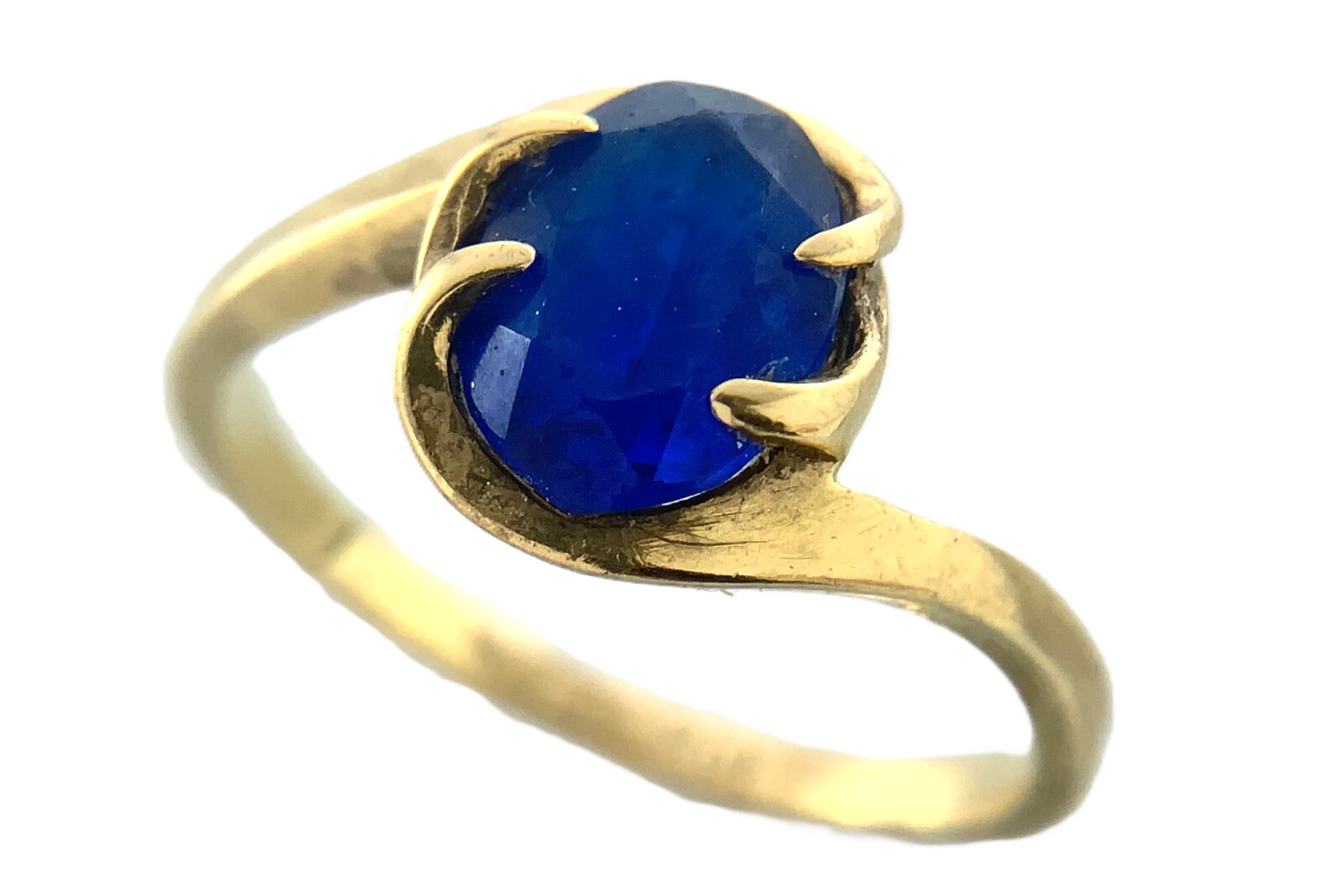 10K Yellow Gold Blue Oval Stone Solitaire Ring Size 6 AU293