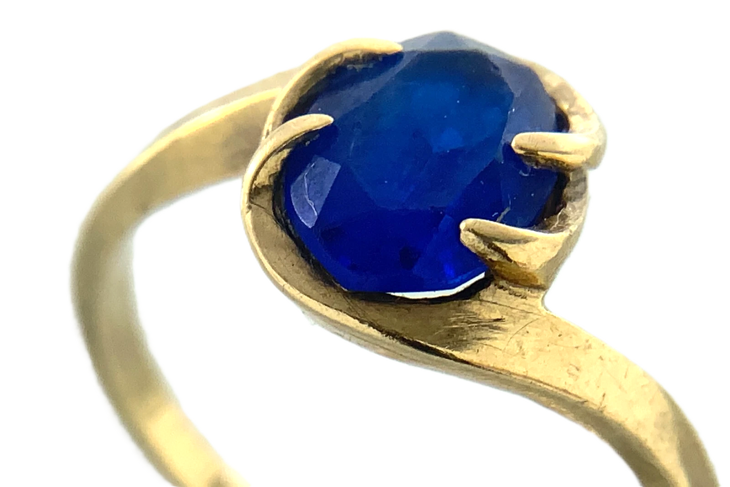 10K Yellow Gold Blue Oval Stone Solitaire Ring Size 6 AU293