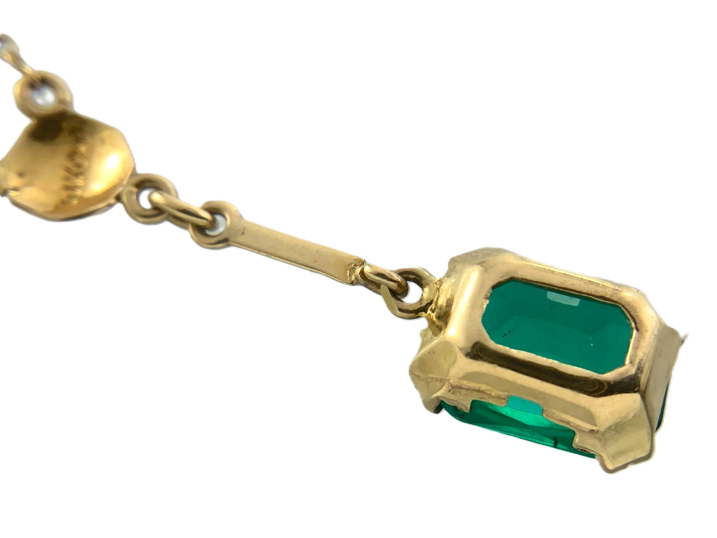 10K Yellow Gold Emerald Green Stone Pendant Necklace Gold Chain AU295