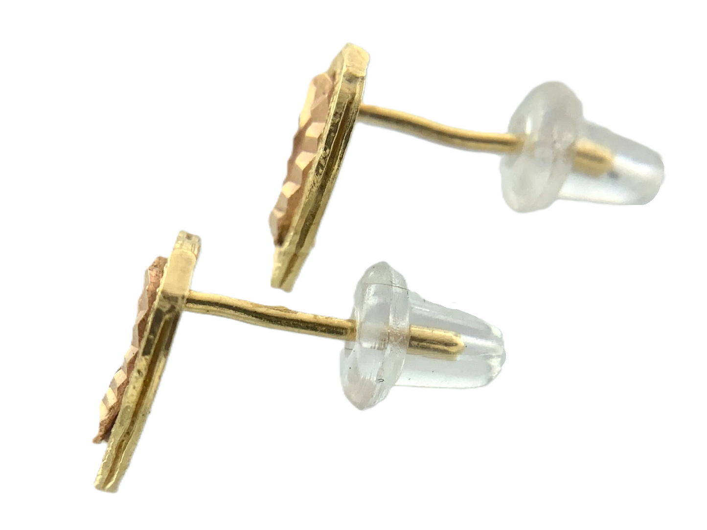 14K Yellow Gold Heart Stud Earrings Classic Elegant Double Heart AU299