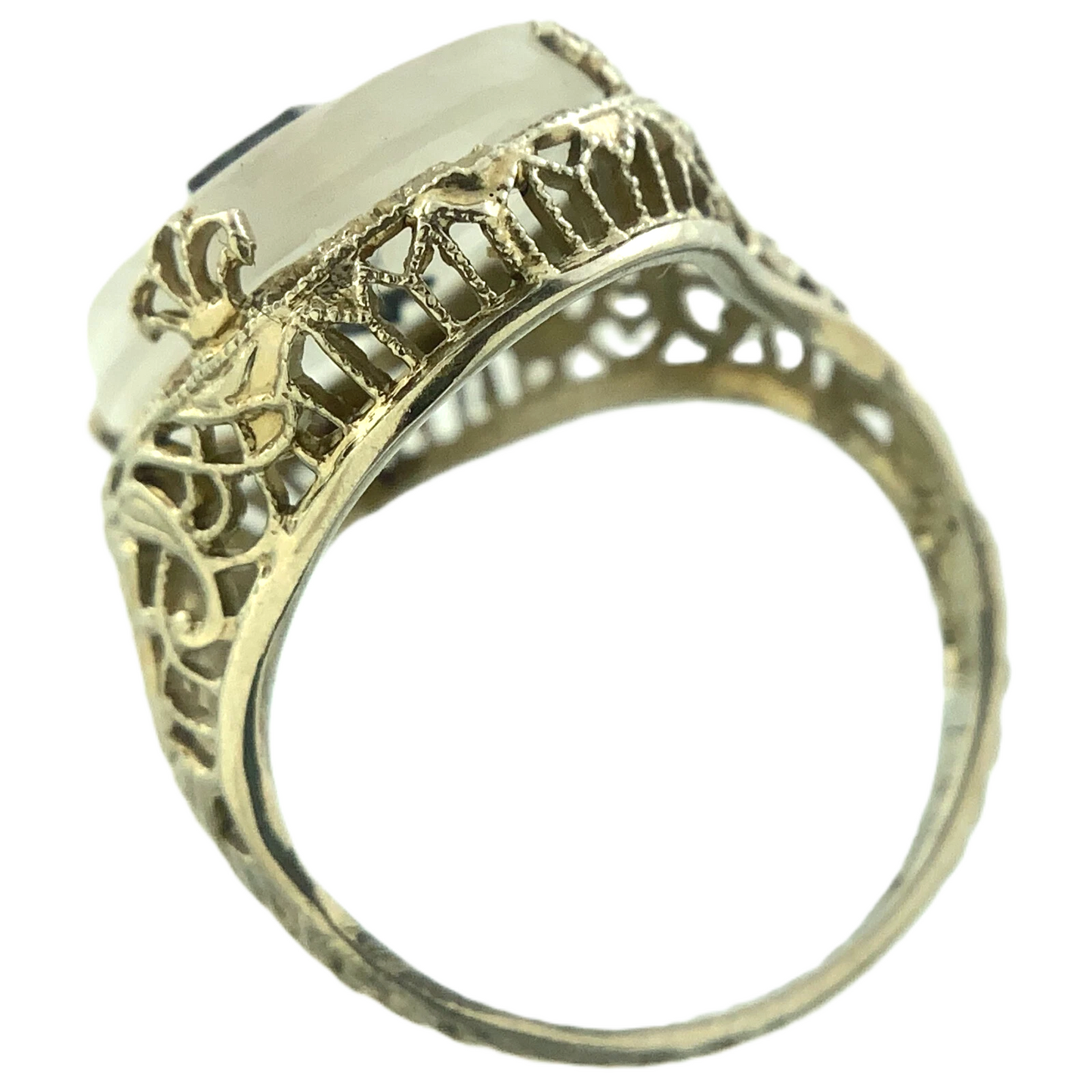 Art Deco 14k Gold Camphor Glass and Diamond Filigree Pendant and Ring AU304X