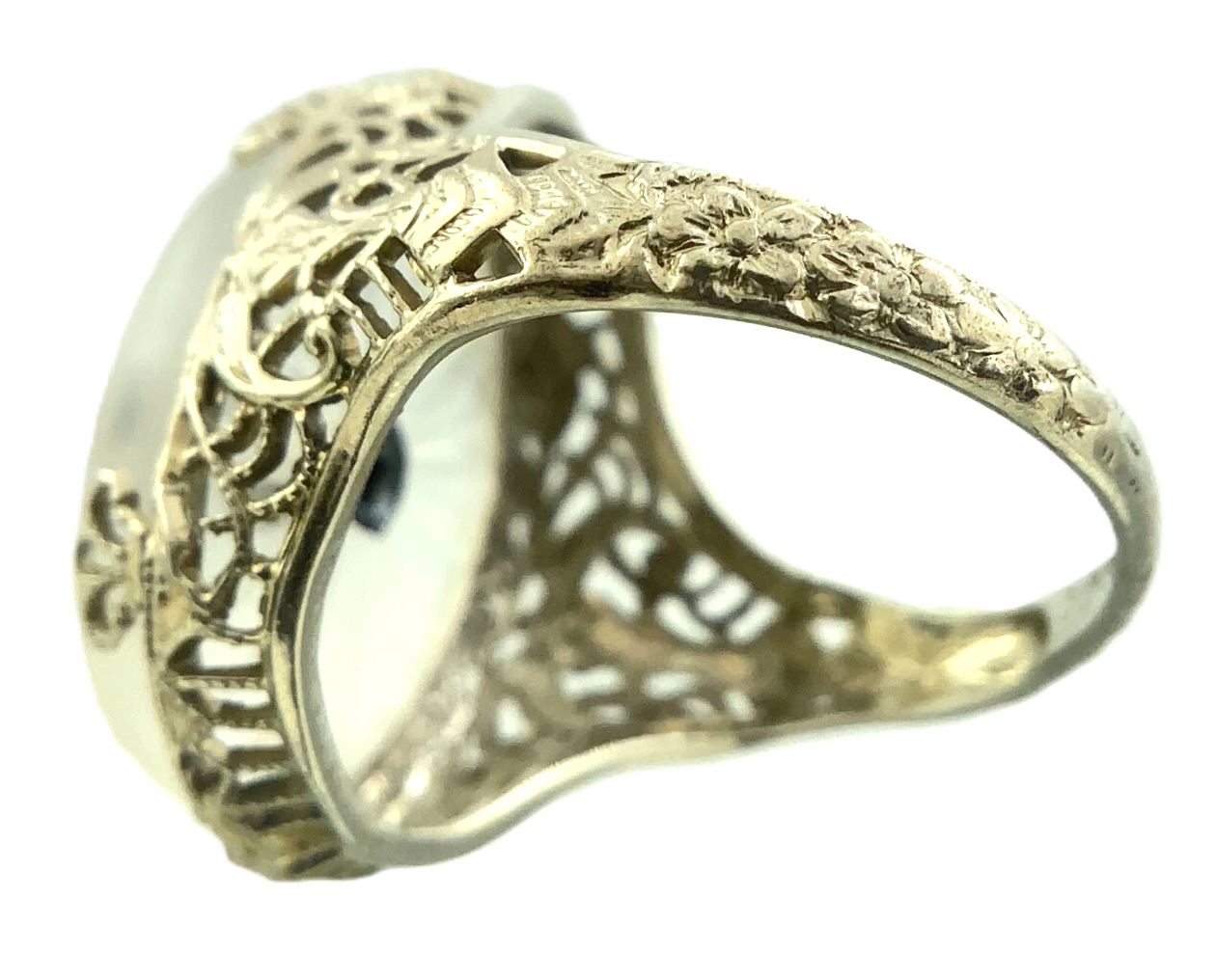 Art Deco 14k Gold Camphor Glass and Diamond Filigree Pendant and Ring AU304X