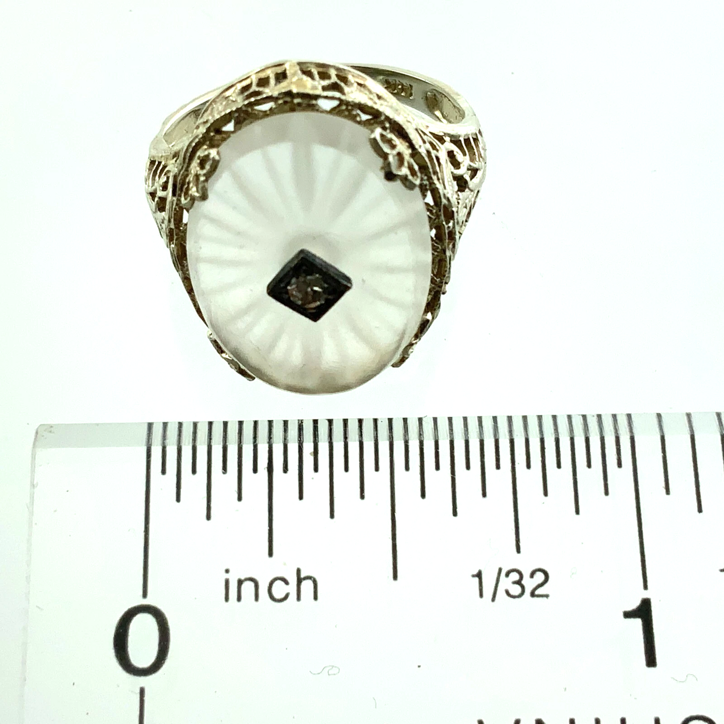 Art Deco 14k Gold Camphor Glass and Diamond Filigree Pendant and Ring AU304X