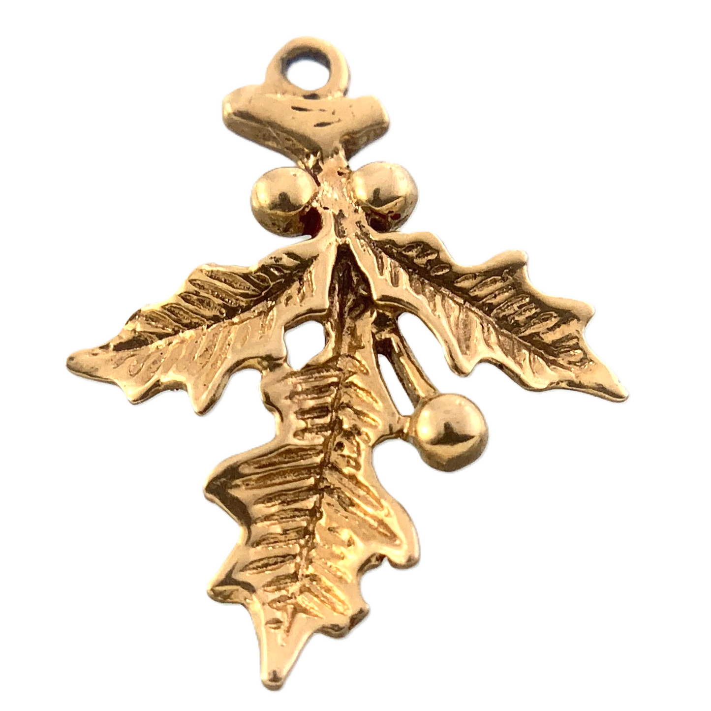 14K Yellow Gold Mistletoe Charm Christmas Pendant 0.8 grams AU309