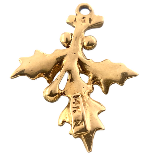 14K Yellow Gold Mistletoe Charm Christmas Pendant 0.8 grams AU309
