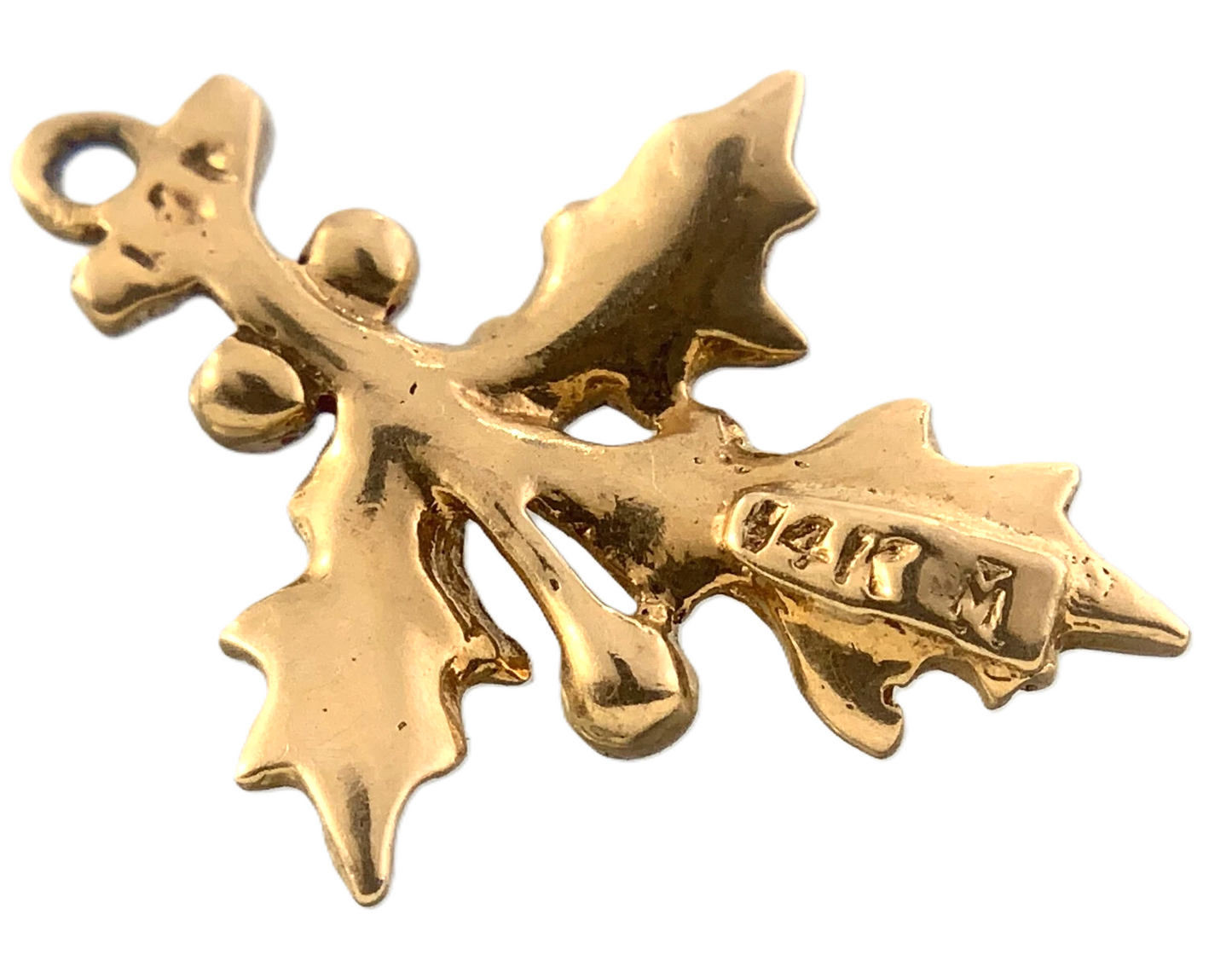 14K Yellow Gold Mistletoe Charm Christmas Pendant 0.8 grams AU309