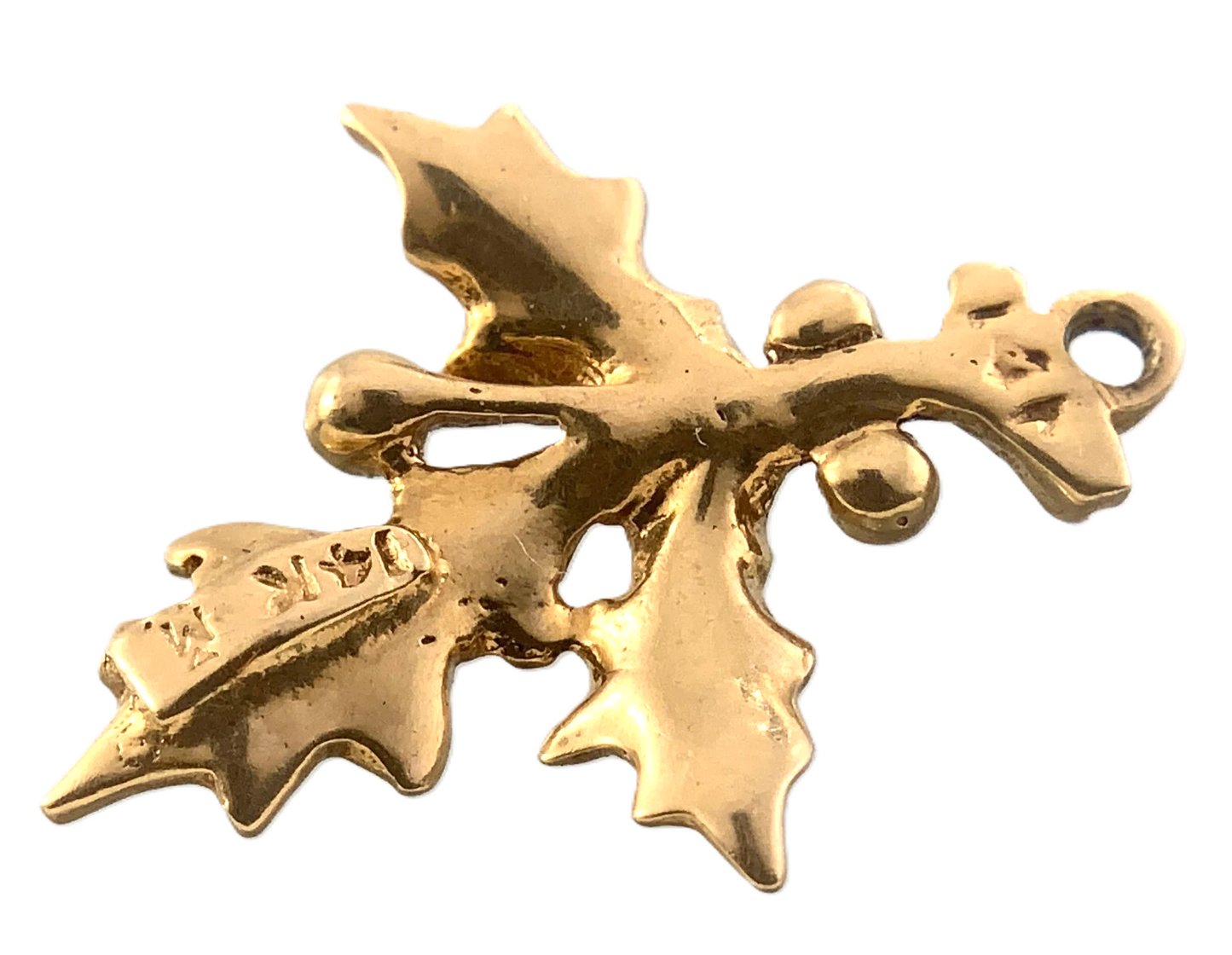 14K Yellow Gold Mistletoe Charm Christmas Pendant 0.8 grams AU309