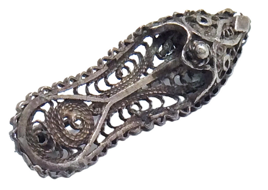 Sterling Silver Ladies Slipper Early Turkish Antique Ottoman Filigree Brooch Pin 1.5in 3.5cm 3g E260