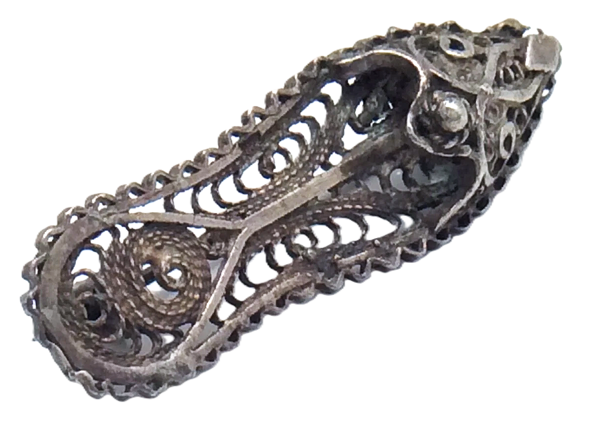 Sterling Silver Ladies Slipper Early Turkish Antique Ottoman Filigree Brooch Pin 1.5in 3.5cm 3g E260