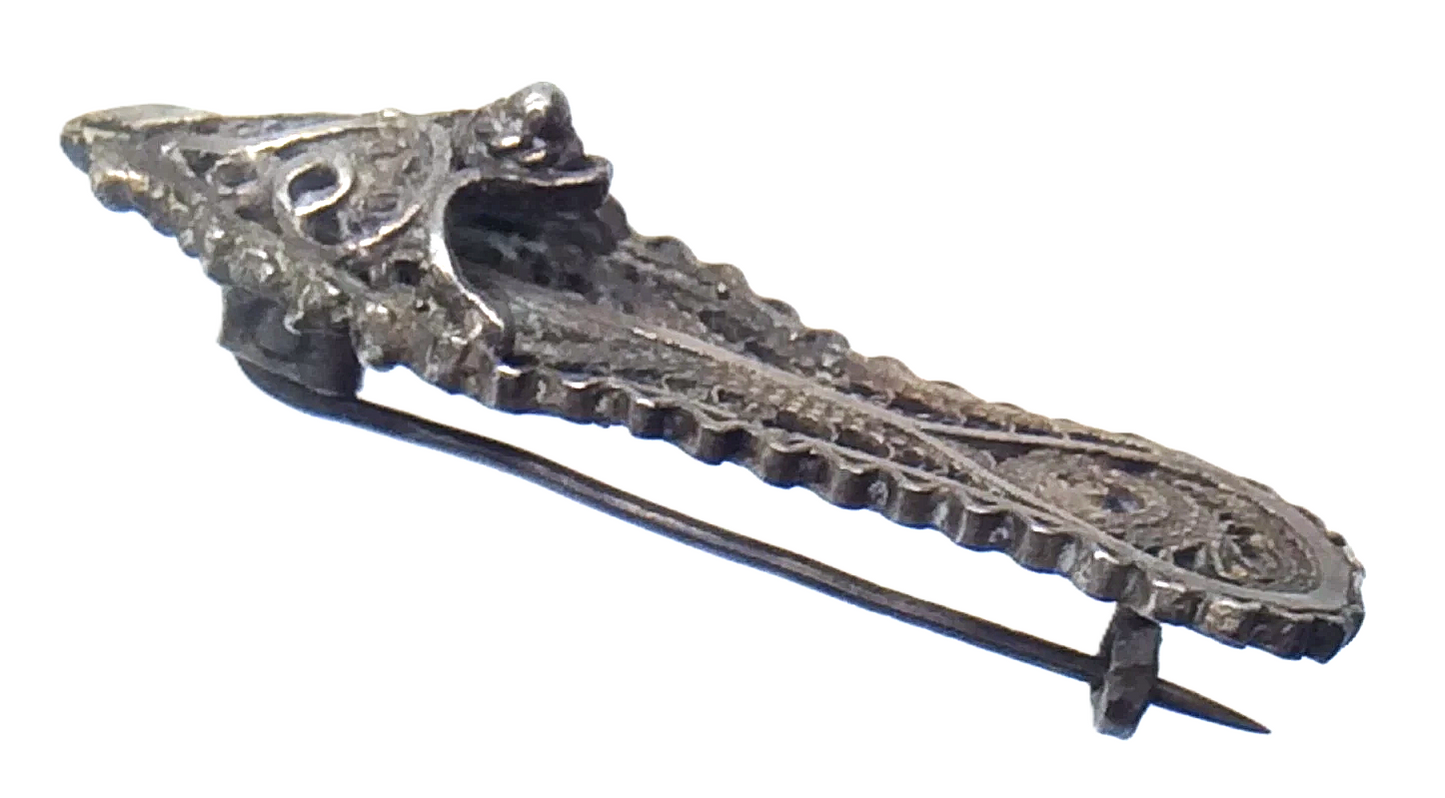Sterling Silver Ladies Slipper Early Turkish Antique Ottoman Filigree Brooch Pin 1.5in 3.5cm 3g E260
