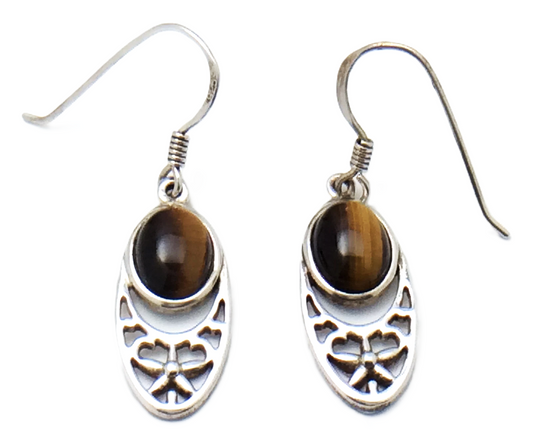Sterling Silver SS Tiger's Eye Pierced Earrings 3 Grams F939