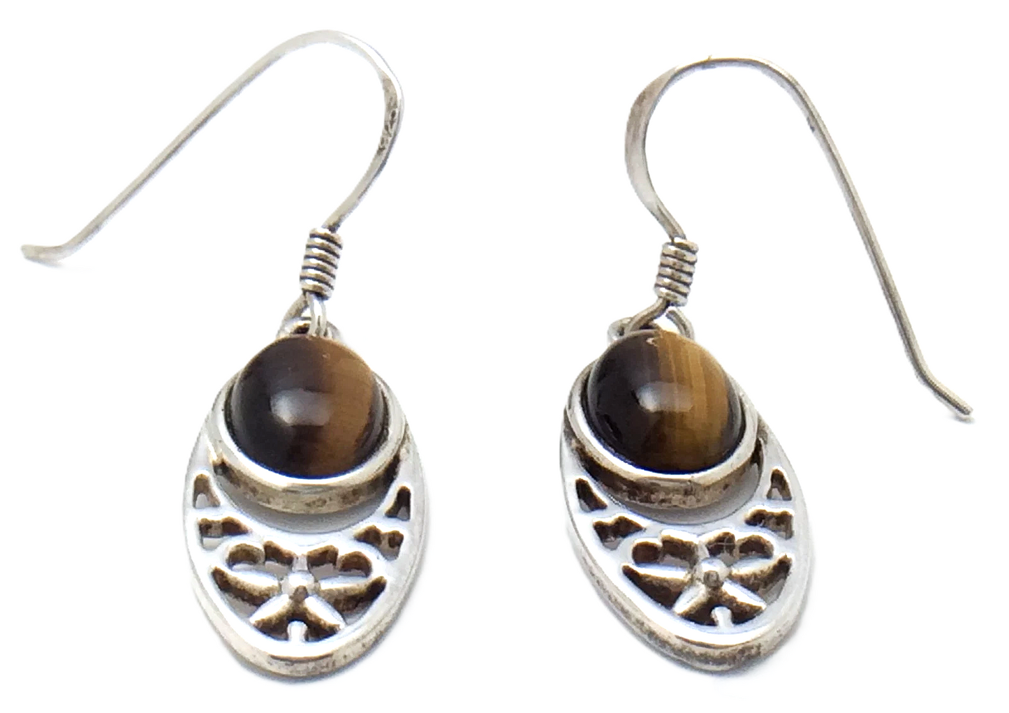 Sterling Silver SS Tiger's Eye Pierced Earrings 3 Grams F939