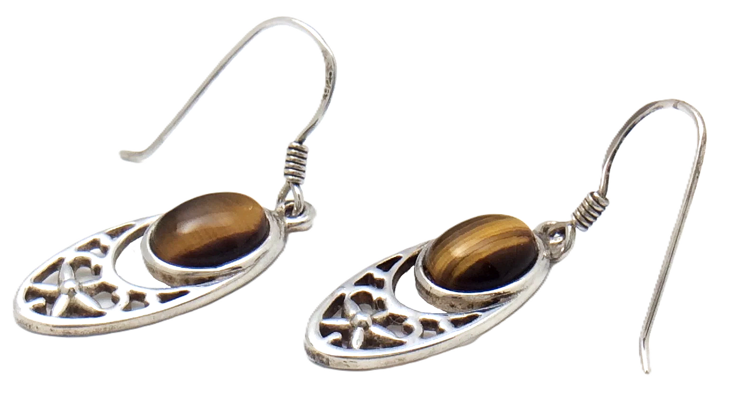 Sterling Silver SS Tiger's Eye Pierced Earrings 3 Grams F939