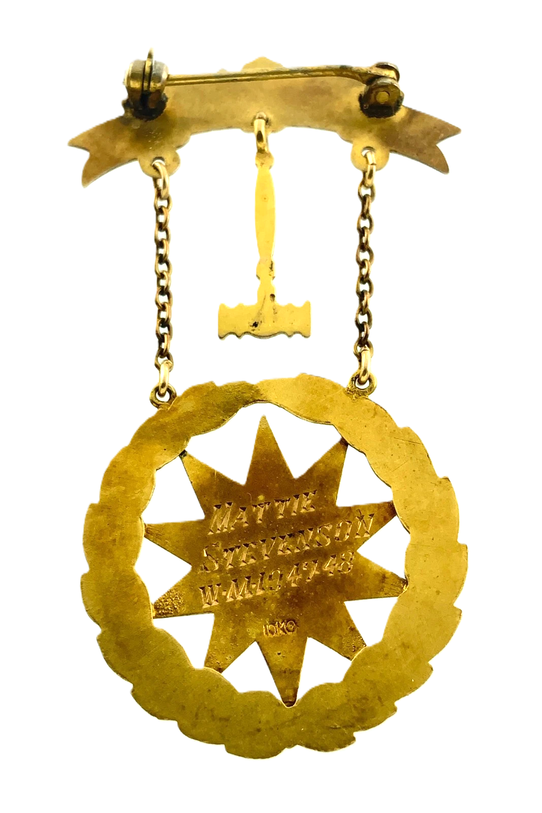 10K Yellow Gold Order Eastern Star Gavel Brooch Freemason Masonic Pin FF445