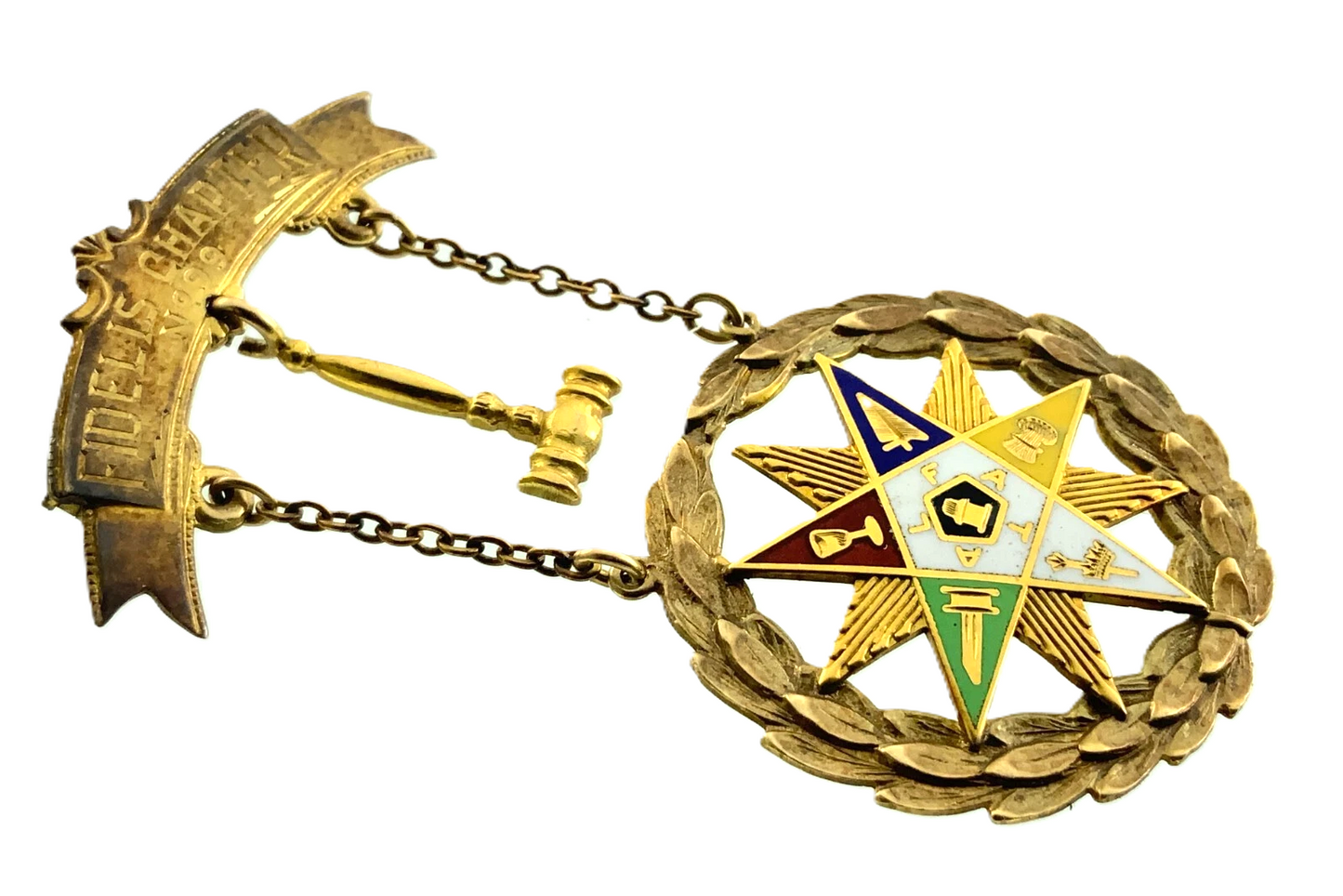 10K Yellow Gold Order Eastern Star Gavel Brooch Freemason Masonic Pin FF445