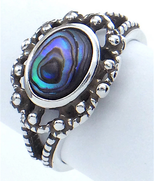 Vintage Women Lady Size 8 US Abalone Stone Sterling Silver Marked 925 Ring G571