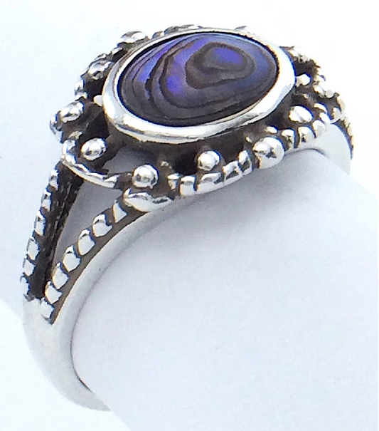 Vintage Women Lady Size 8 US Abalone Stone Sterling Silver Marked 925 Ring G571