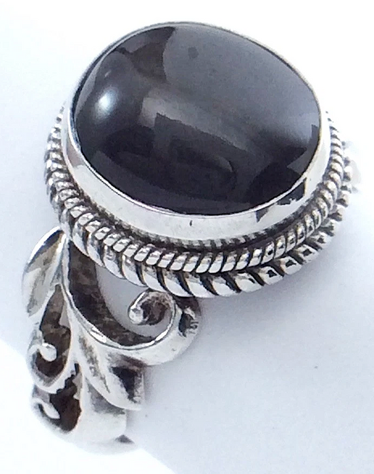 Vintage Women Ladies Size 6.25 US Black Onyx Round Stone Sterling Silver Not Marked Ring G677