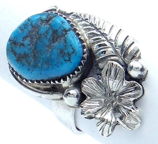 Vintage Women Ladies Size 4.75 US Turquoise Stone Navajo Sterling Silver Not Marked Ring G852