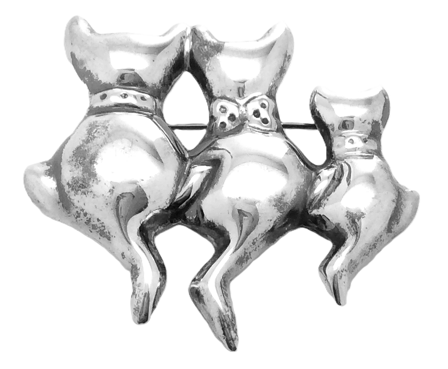 3 Musketeers Cats Kitties Sterling Silver 925 Mexico Womens Brooch Pin G872
