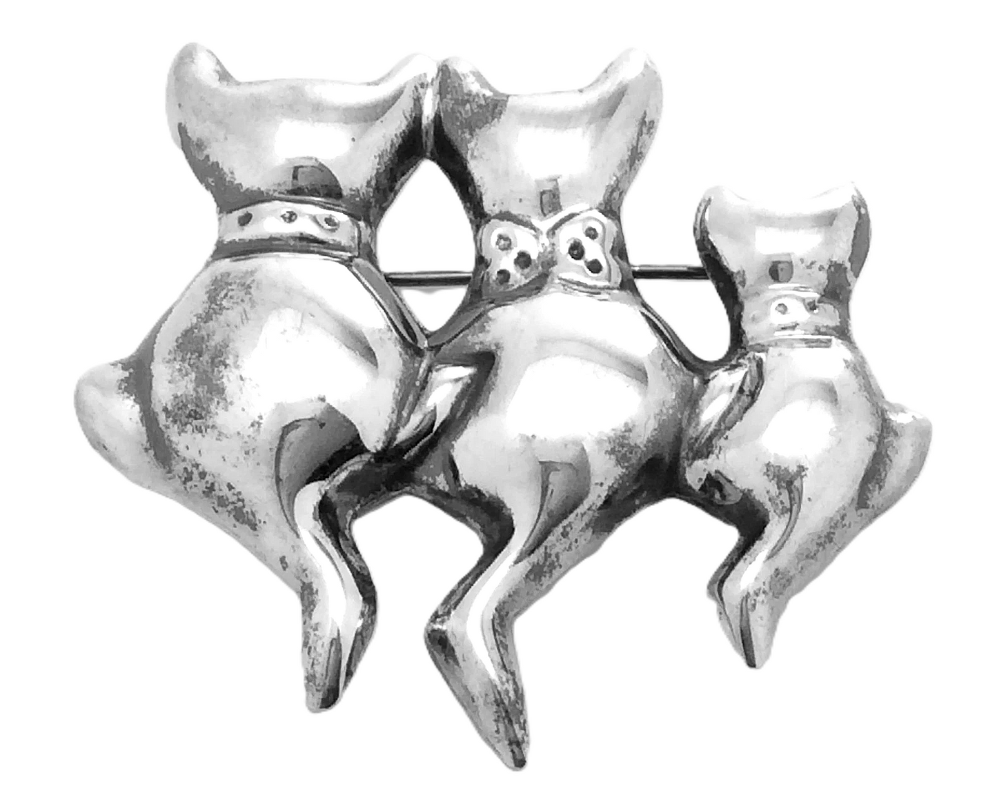 3 Musketeers Cats Kitties Sterling Silver 925 Mexico Womens Brooch Pin G872