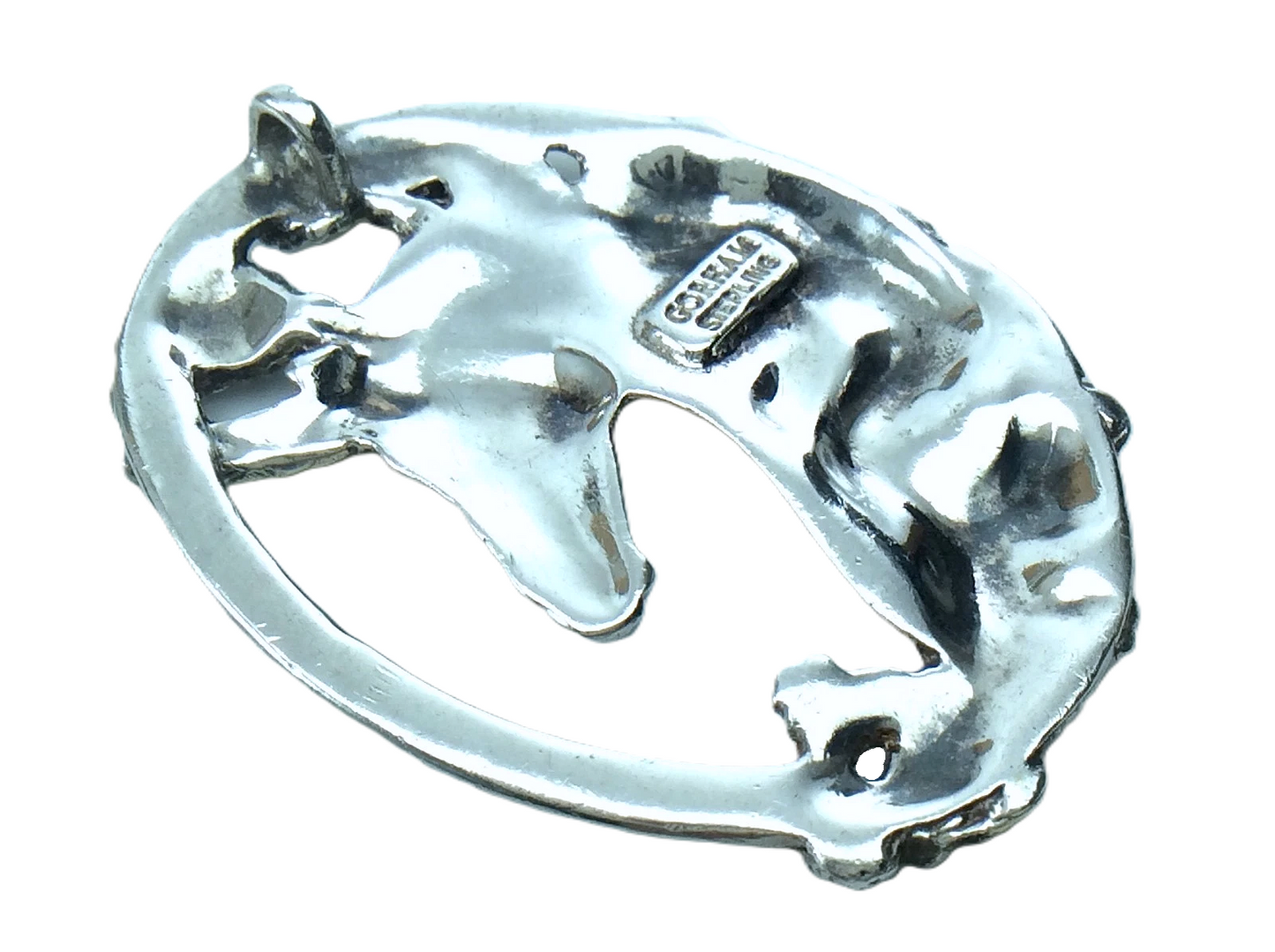 Gorham Sterling Silver Unicorn Gold Appliqué Roses Pendant 1.75in 14.3g H223