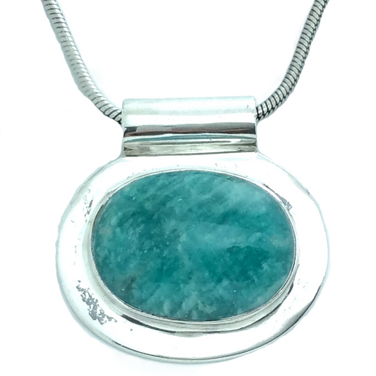 Vintage Sterling Silver Cabochon Blue Stone Set Agate Necklace 1in 13.6g H226