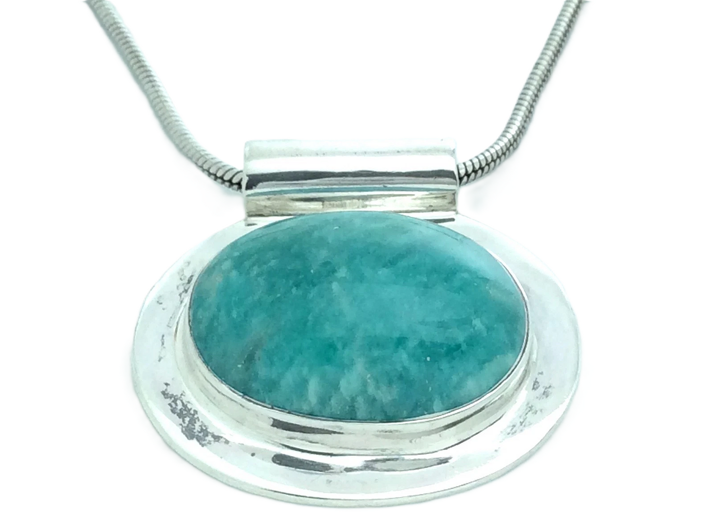 Vintage Sterling Silver Cabochon Blue Stone Set Agate Necklace 1in 13.6g H226