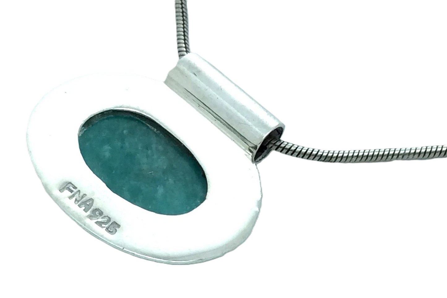 Vintage Sterling Silver Cabochon Blue Stone Set Agate Necklace 1in 13.6g H226