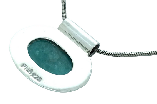 Vintage Sterling Silver Cabochon Blue Stone Set Agate Necklace 1in 13.6g H226