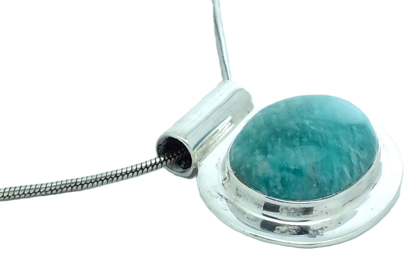 Vintage Sterling Silver Cabochon Blue Stone Set Agate Necklace 1in 13.6g H226