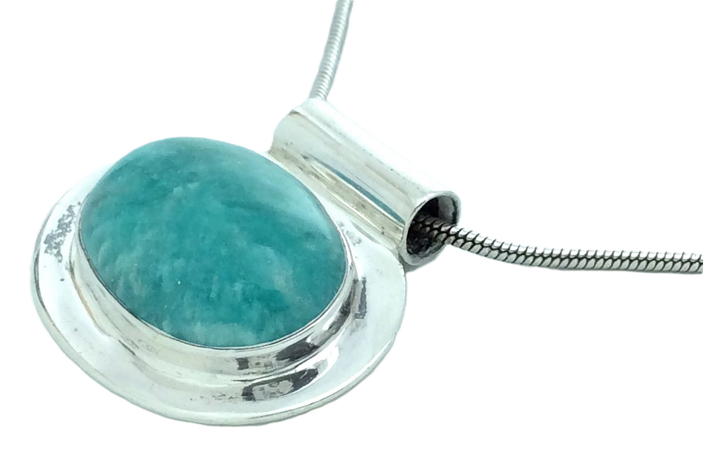 Vintage Sterling Silver Cabochon Blue Stone Set Agate Necklace 1in 13.6g H226