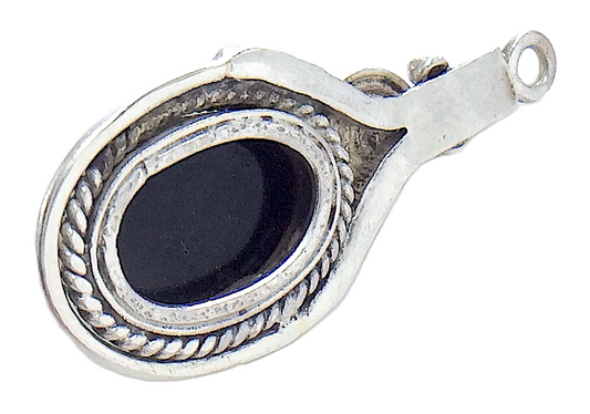 Black Onyx Stone Sterling Silver Unmarked Charm Pendant 4.8g 1.25in I977