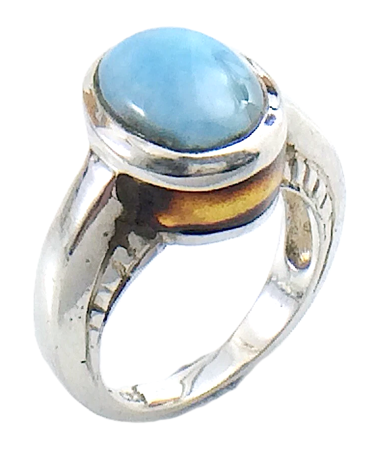 Womens Ladies Vintage Blue Larimar and Amber Stones Sterling Silver Size 5.75 US Ring 5.8g I993