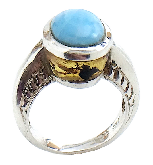 Womens Ladies Vintage Blue Larimar and Amber Stones Sterling Silver Size 5.75 US Ring 5.8g I993