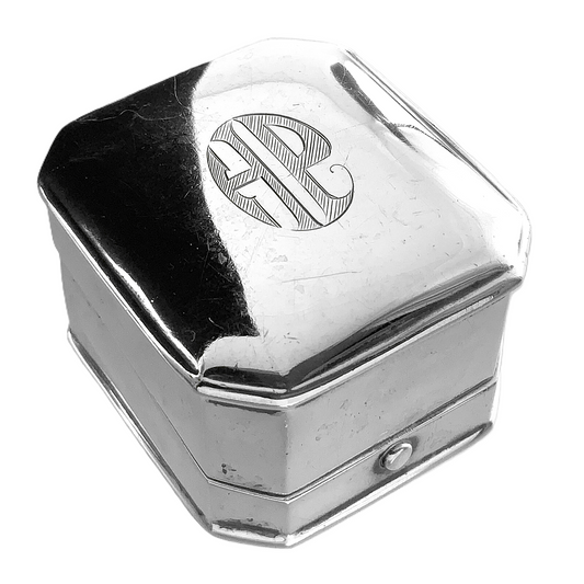Art Deco Birks Sterling Silver Ring Box Engraved Rectangular Display Box II304