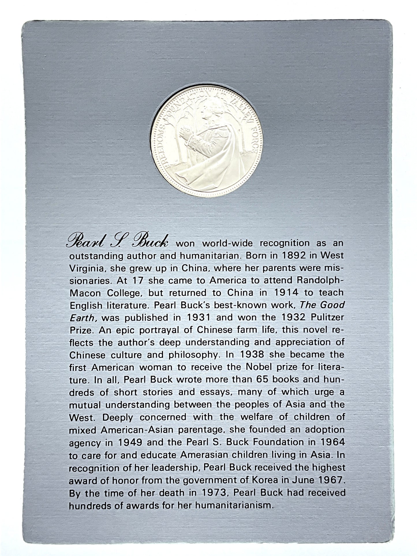 .985 ozt Pearl S. Buck Silver Round