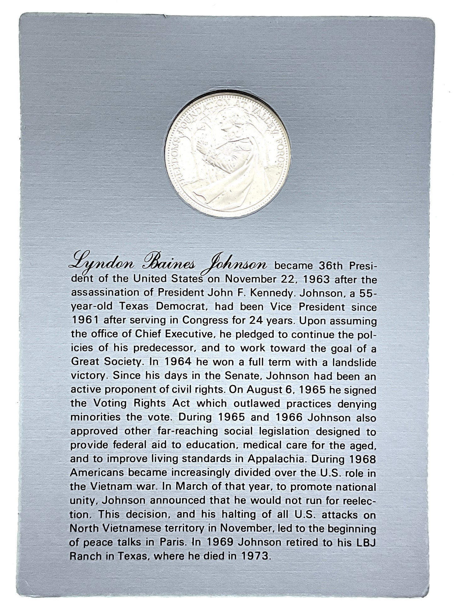 .985 ozt Lyndon Baines Johnson Silver Round